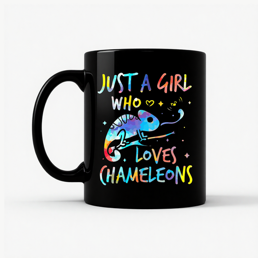 Girl Who Loves Chameleons Mug in Black