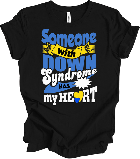 Someone With Down Syndrome Has My Heart Awareness T-Shirt in Black