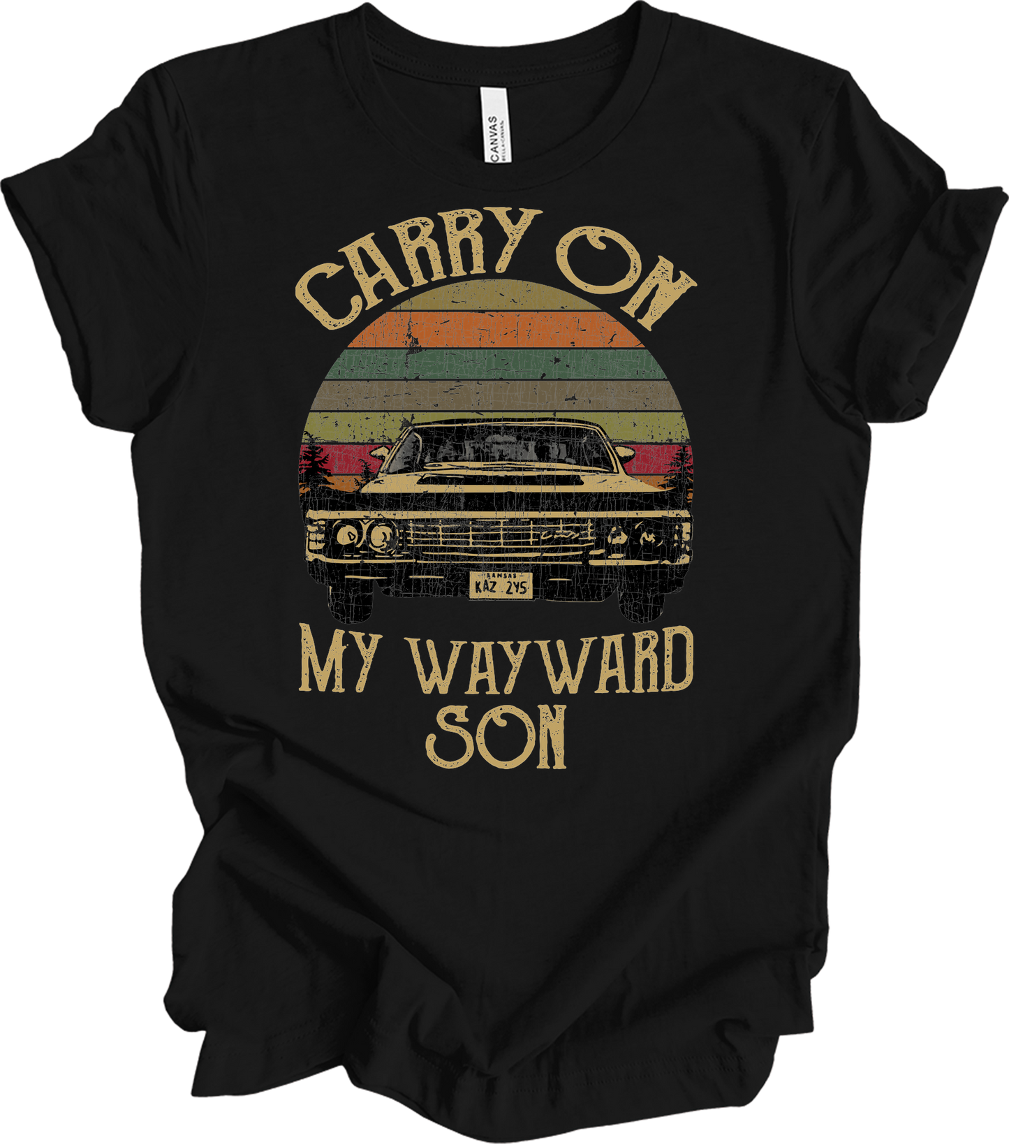 Carry On Wayward Son Supernatural Vintage T-Shirt in Black