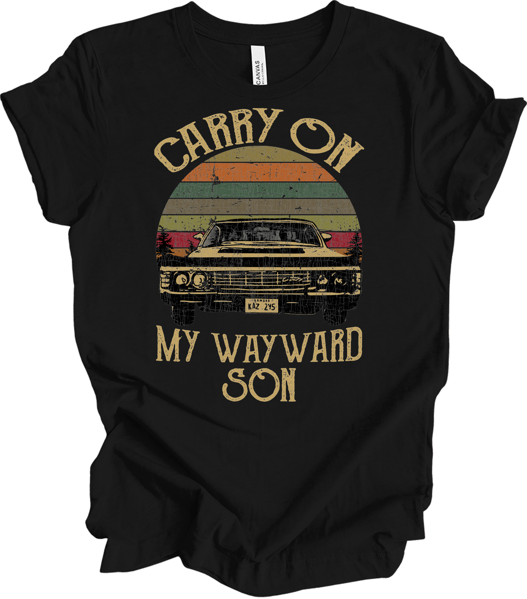 Carry On Wayward Son Supernatural Vintage T-Shirt in Black