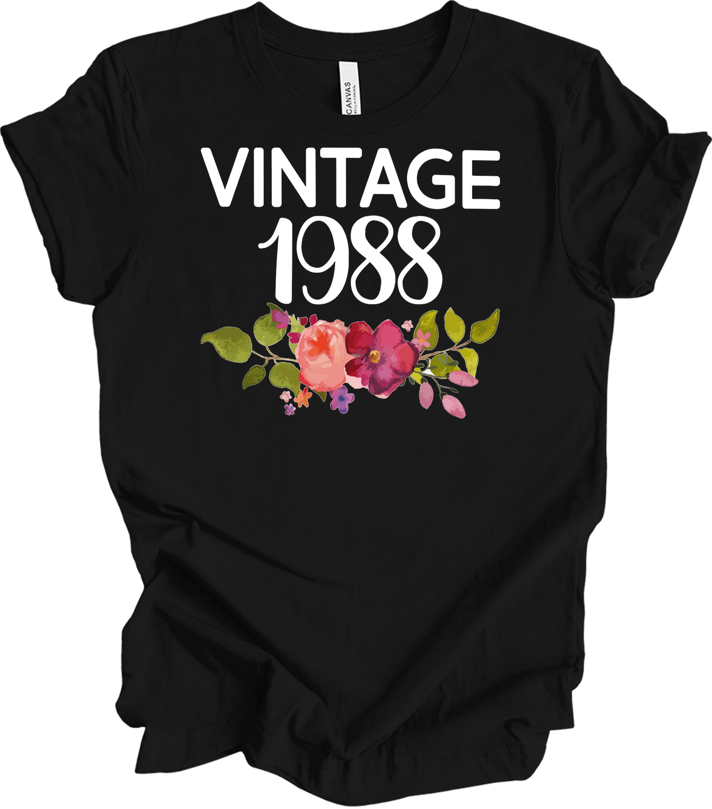 Vintage 1988 Birth Year Floral - 35th Birthday Gift T-Shirt in Black