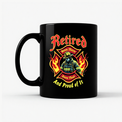 Retired Firefighter Proud Mug in Black