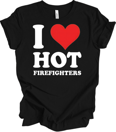 I Heart Hot Firefighters T-Shirt in Black