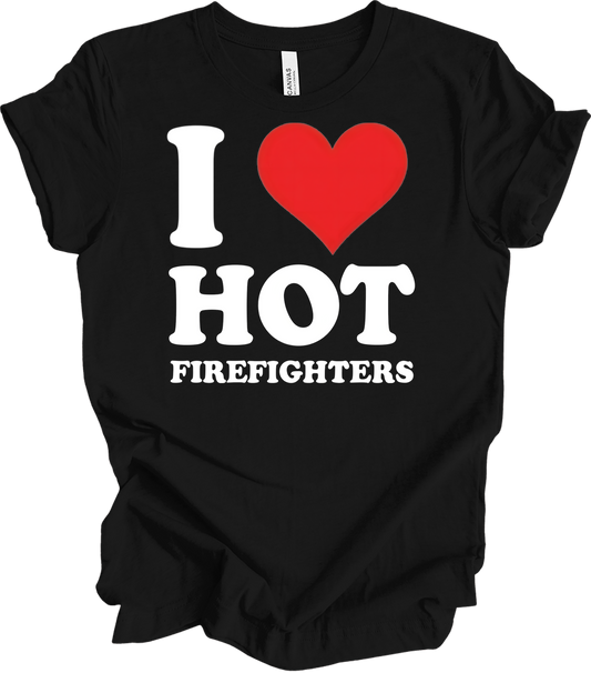 I Heart Hot Firefighters T-Shirt in Black