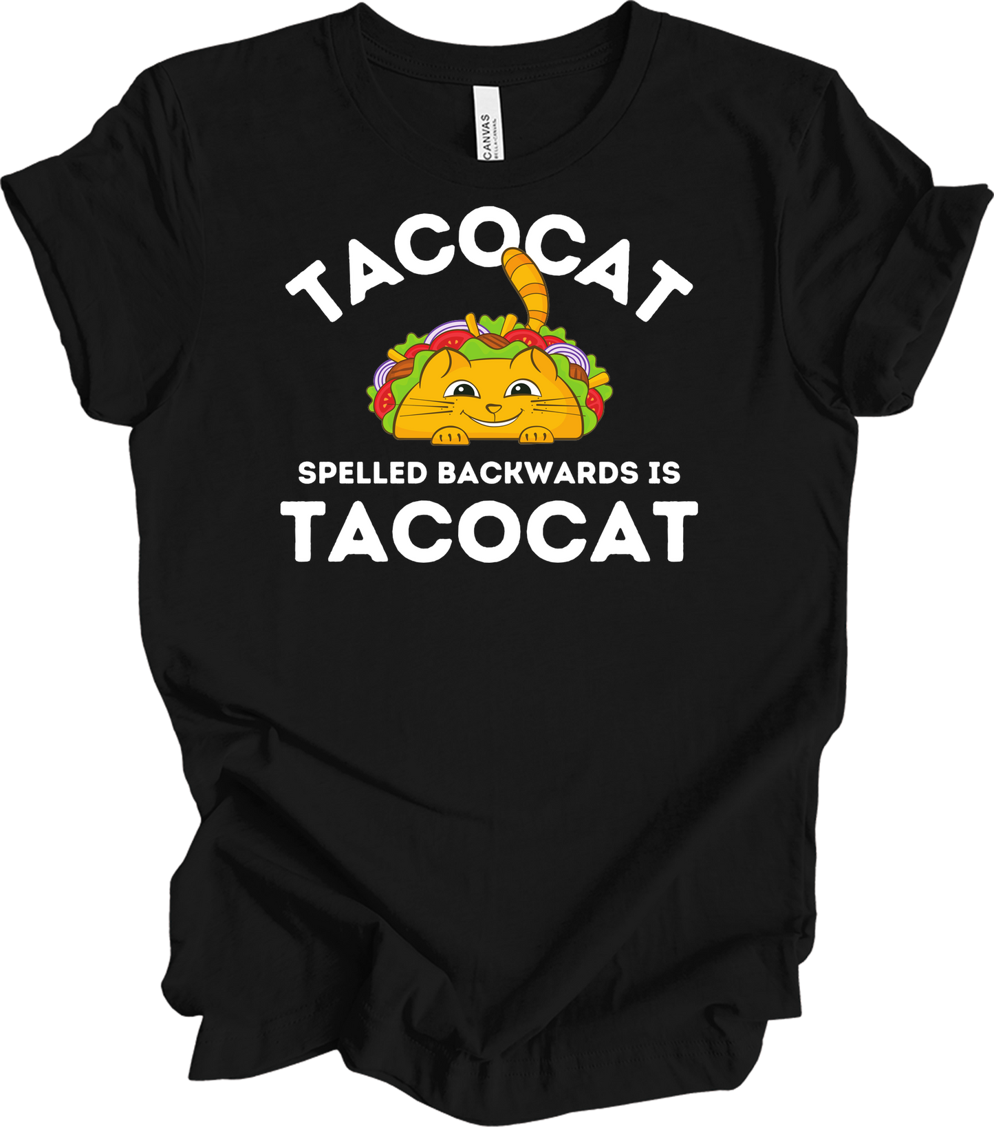 Tacocat Spelled Backwards Funny Taco Cat T-Shirt in Black