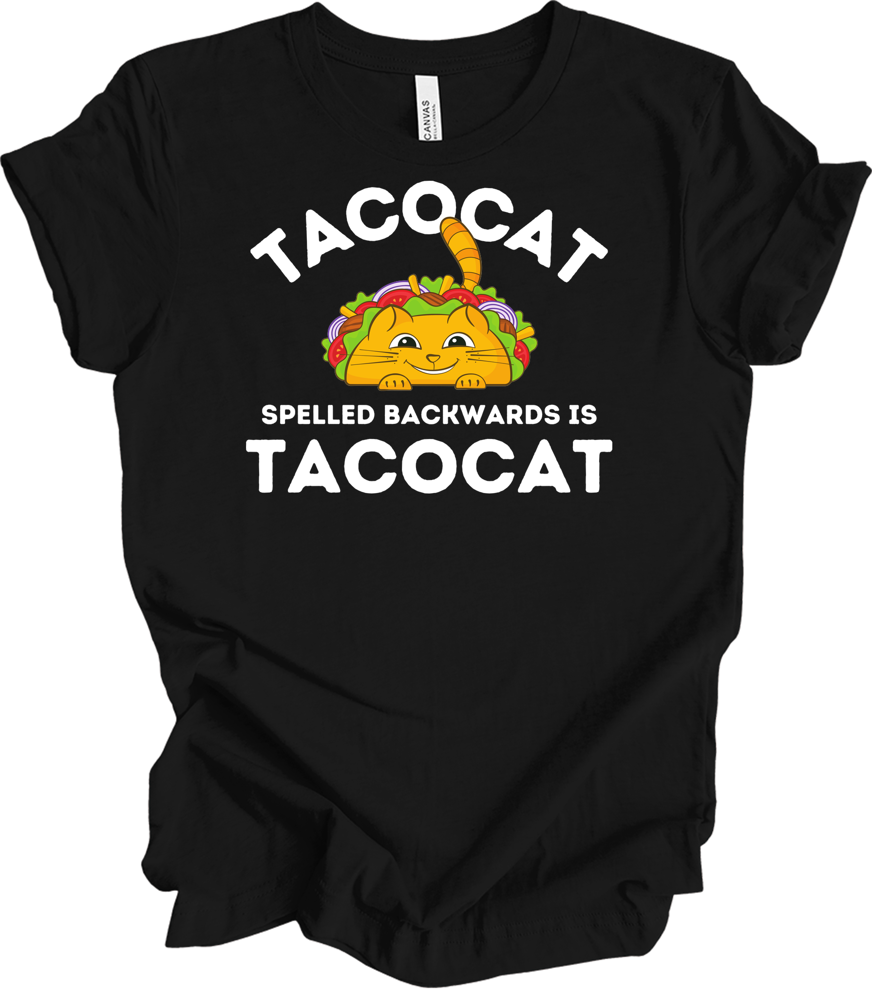 Tacocat Spelled Backwards Funny Taco Cat T-Shirt in Black