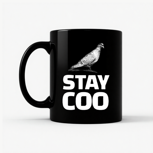 Stay Coo Pigeon - Vintage Style Mug in Black