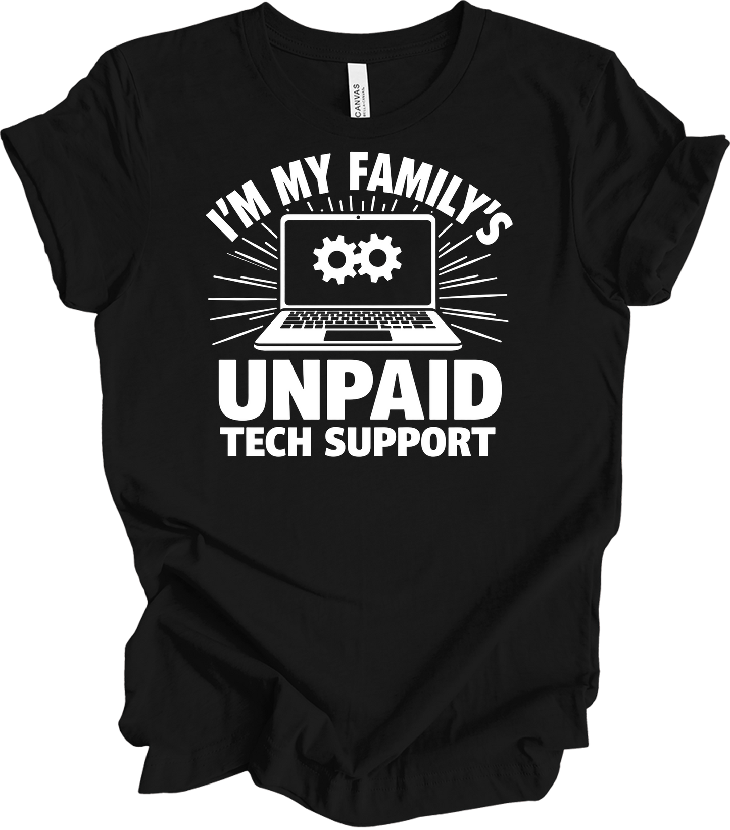 Unpaid Tech Support Funny T-Shirt in Black
