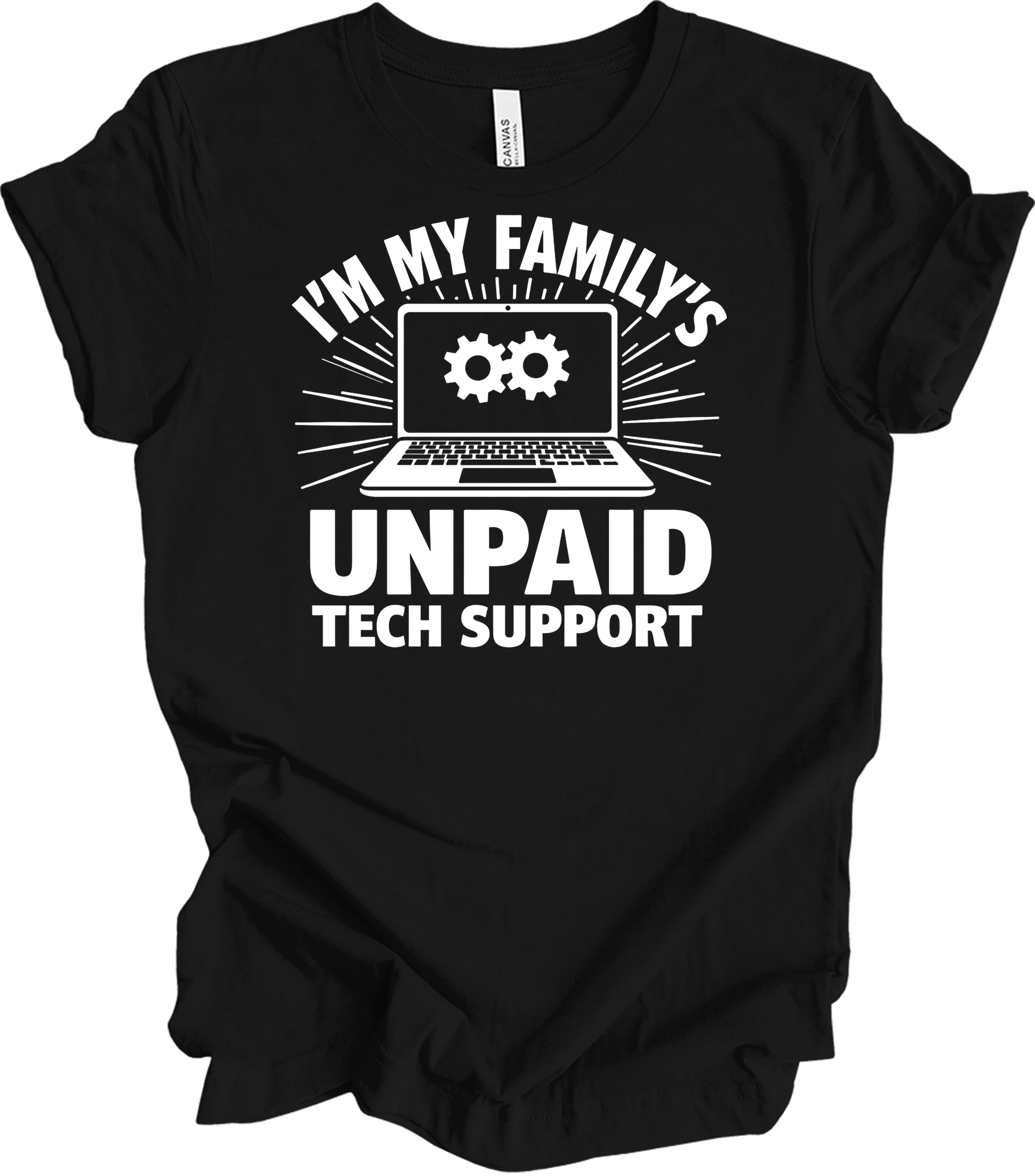 Unpaid Tech Support Funny T-Shirt in Black
