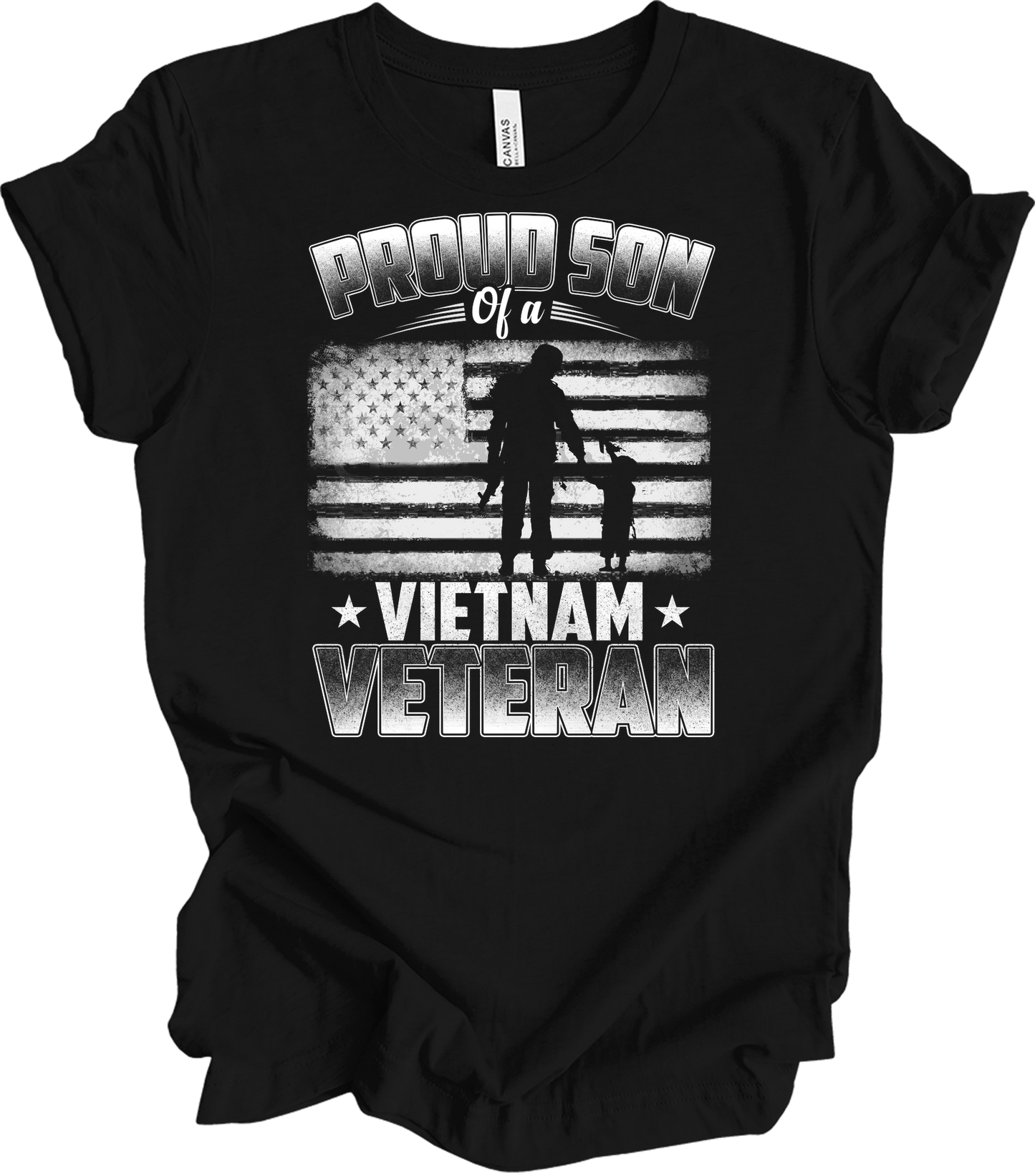 Proud Son Vietnam Veteran Patriotic US Flag T-Shirt in Black