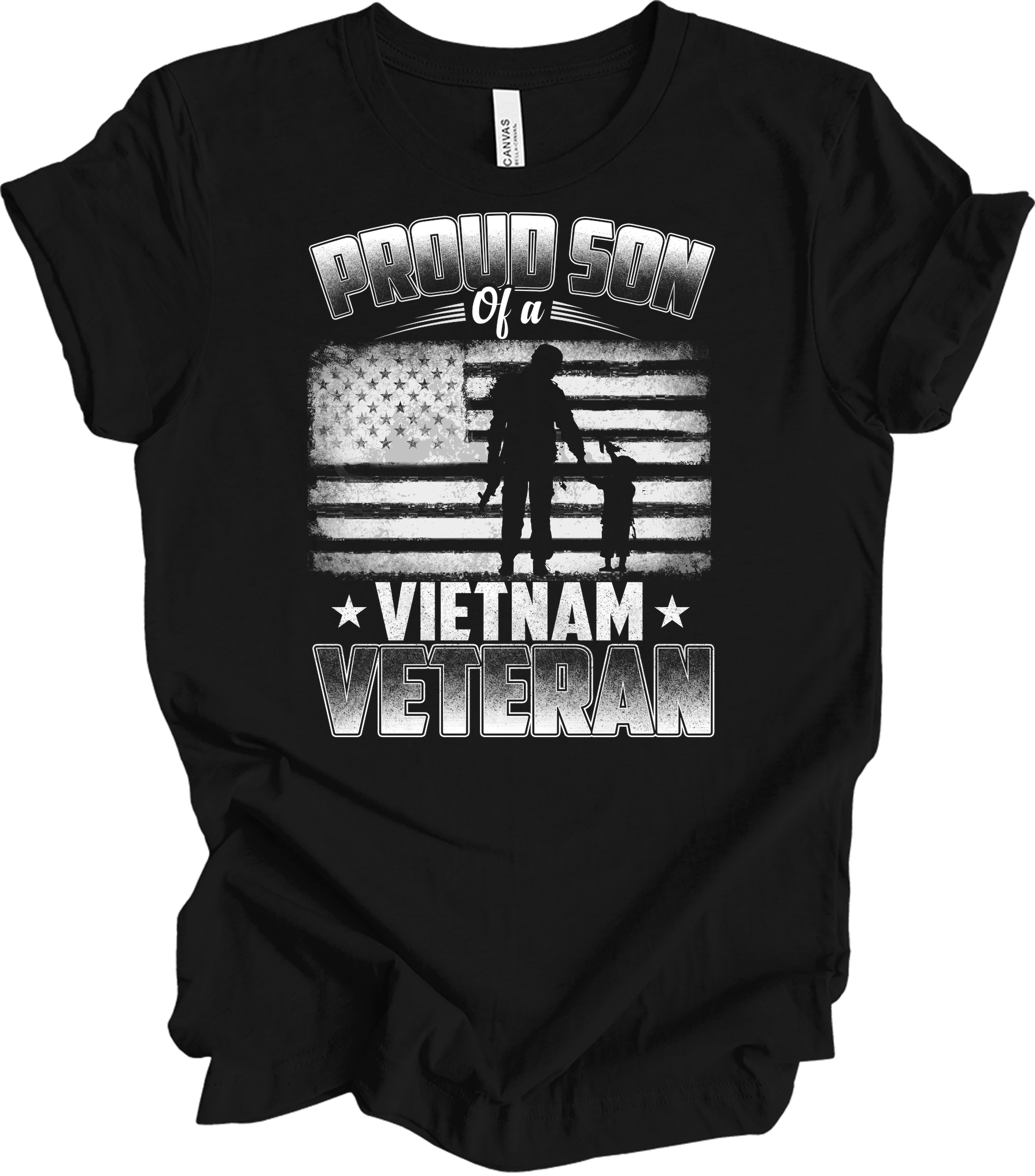 Proud Son Vietnam Veteran Patriotic US Flag T-Shirt in Black