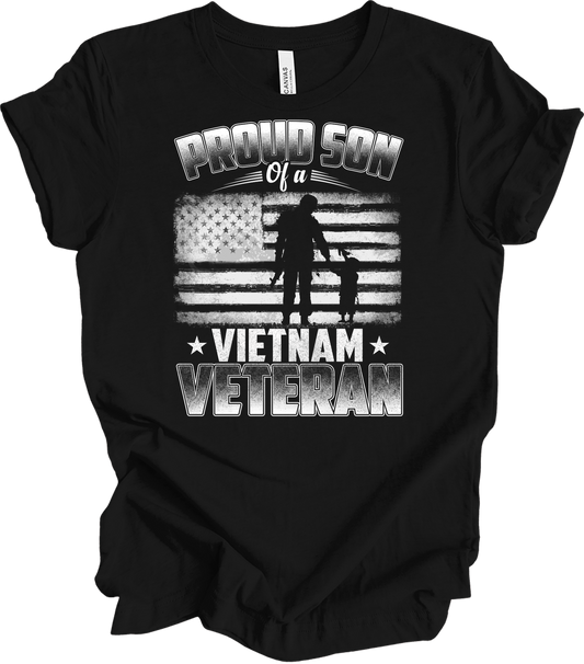 Proud Son Vietnam Veteran Patriotic US Flag T-Shirt in Black