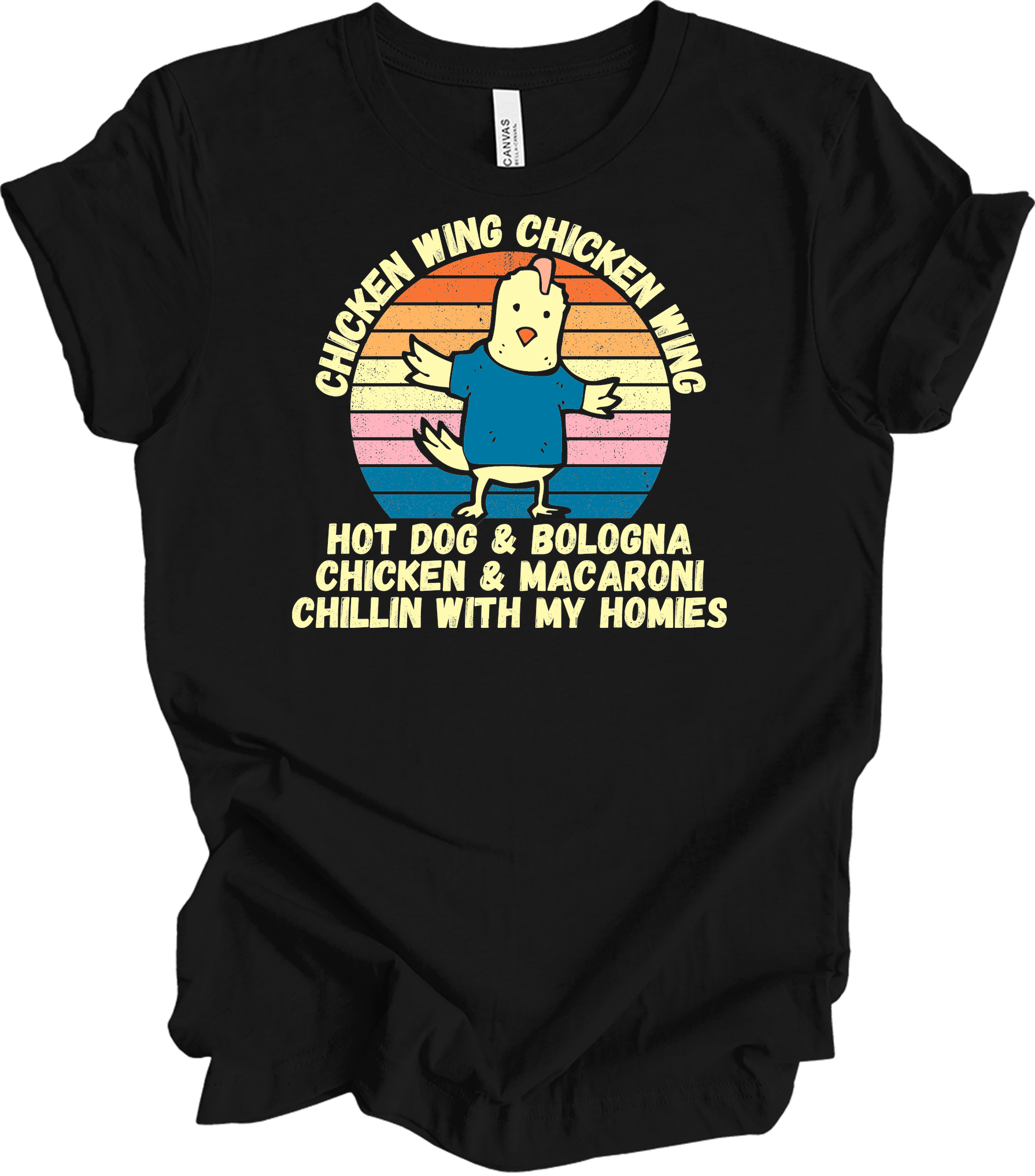 Chicken Wing Chicken Wing Hot Dog and Bologna Funny Meme T-Shirt in Black