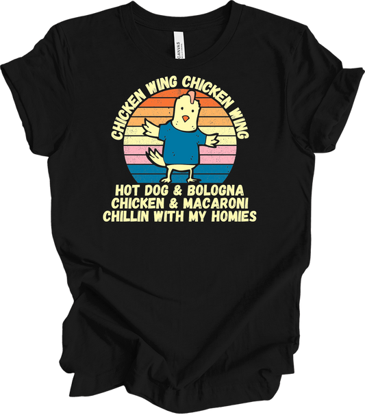 Chicken Wing Chicken Wing Hot Dog and Bologna Funny Meme T-Shirt in Black