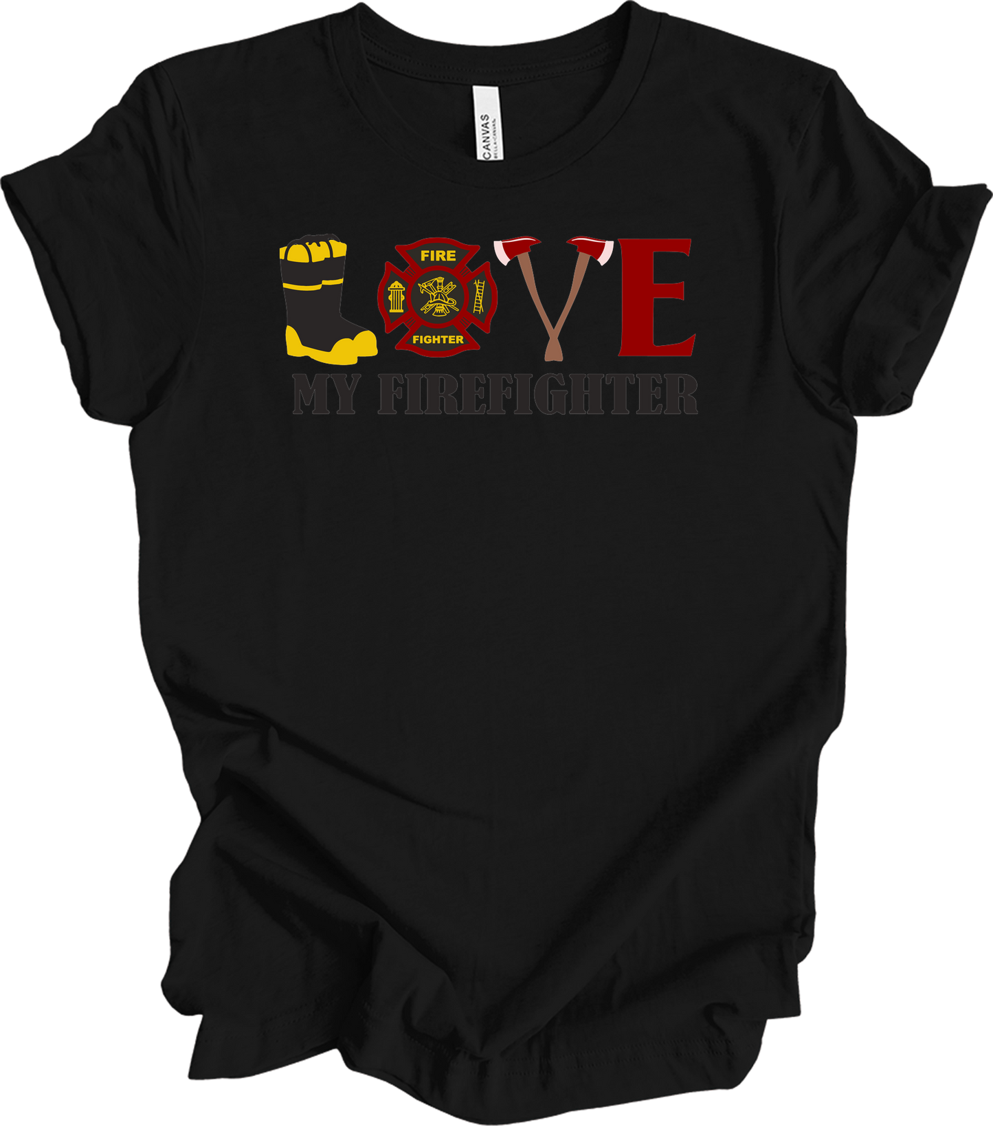 I Love My Firefighter - Fire Wife & Husband Gift T-Shirt in Black