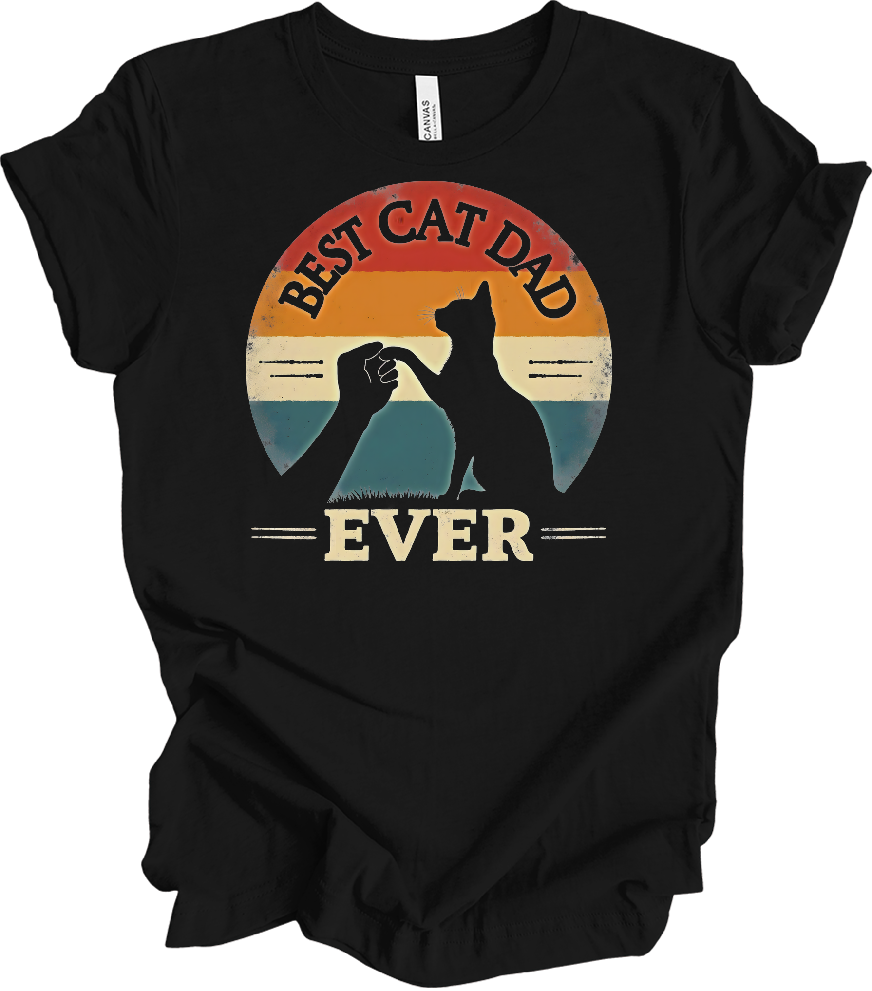 Best Cat Dad Ever Retro T-Shirt in Black