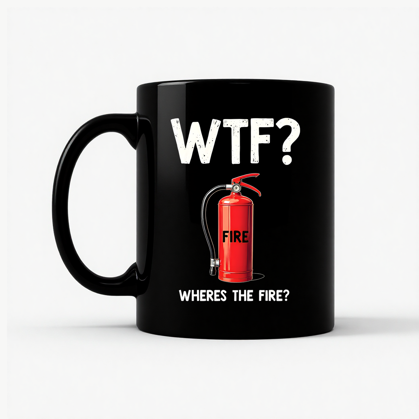 WTF? Fire Extinguisher Mug in Black