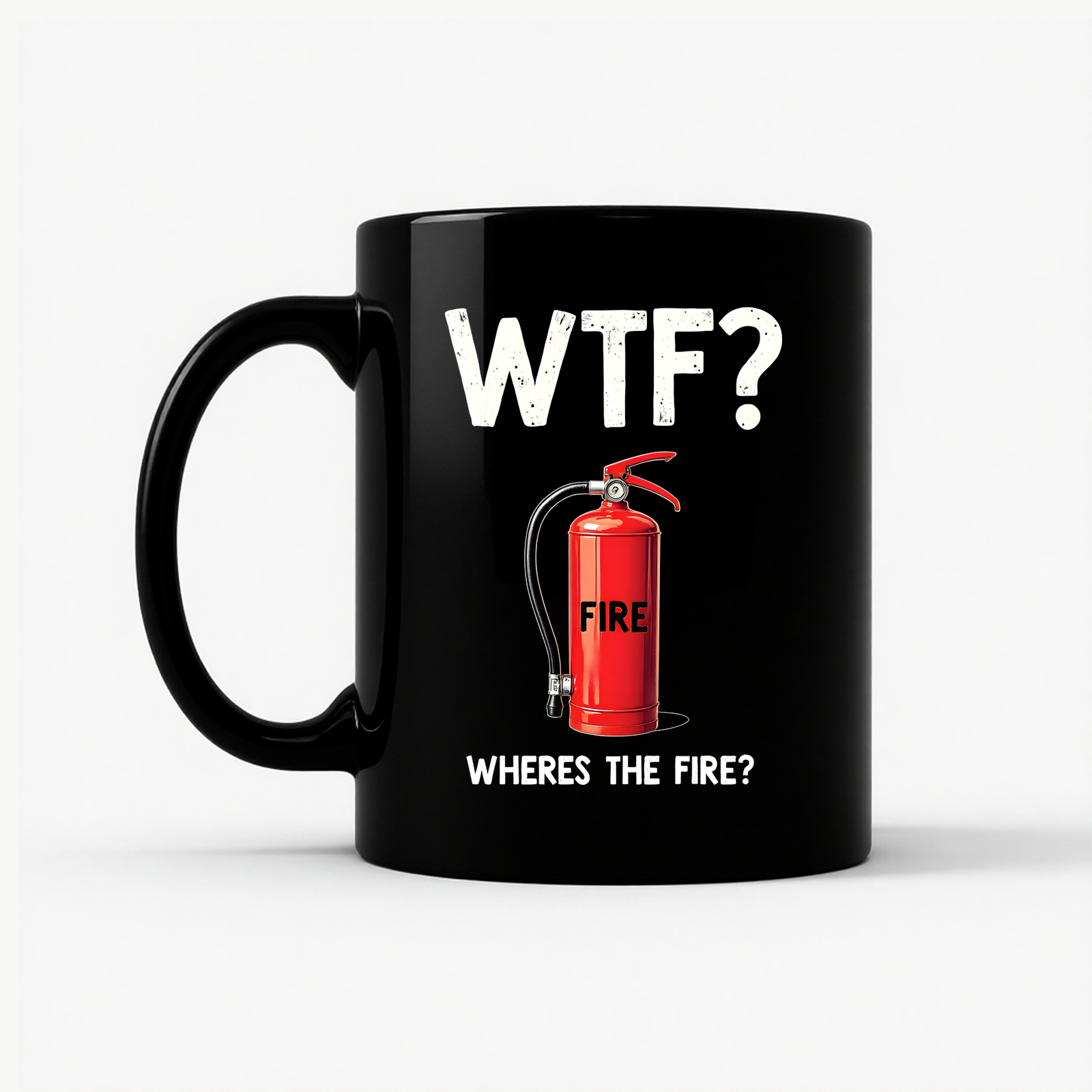 WTF? Fire Extinguisher Mug in Black