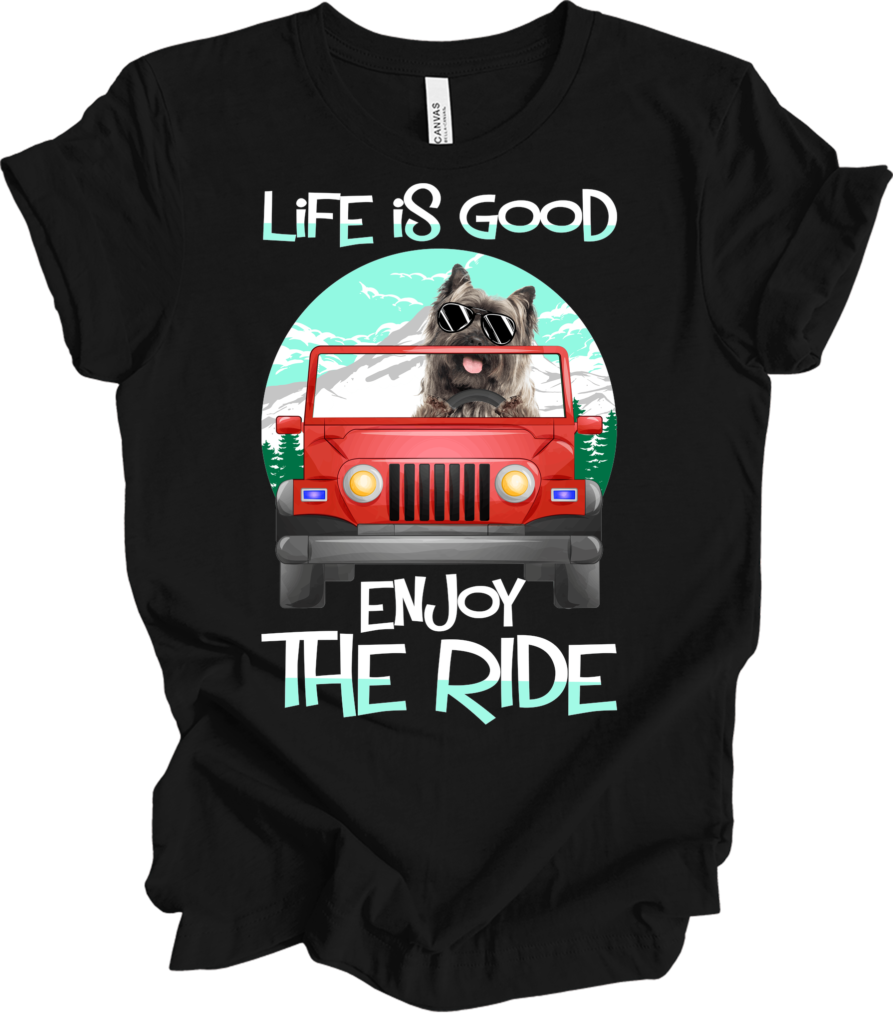 Life is Good Jeep Dog T-Shirt in Black