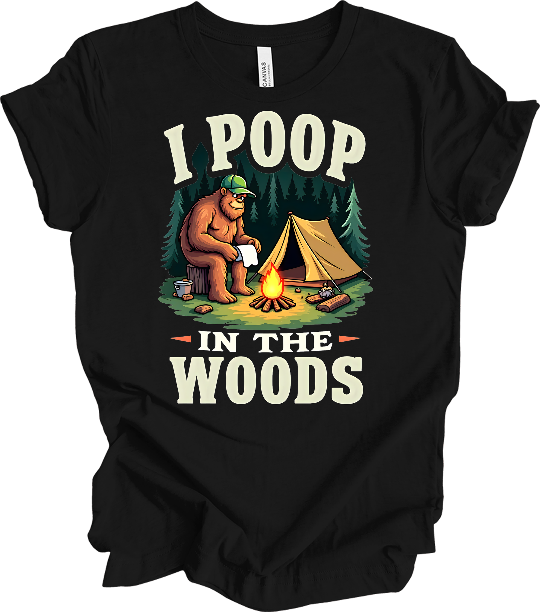 Bigfoot Camping - Funny T-Shirt in Black