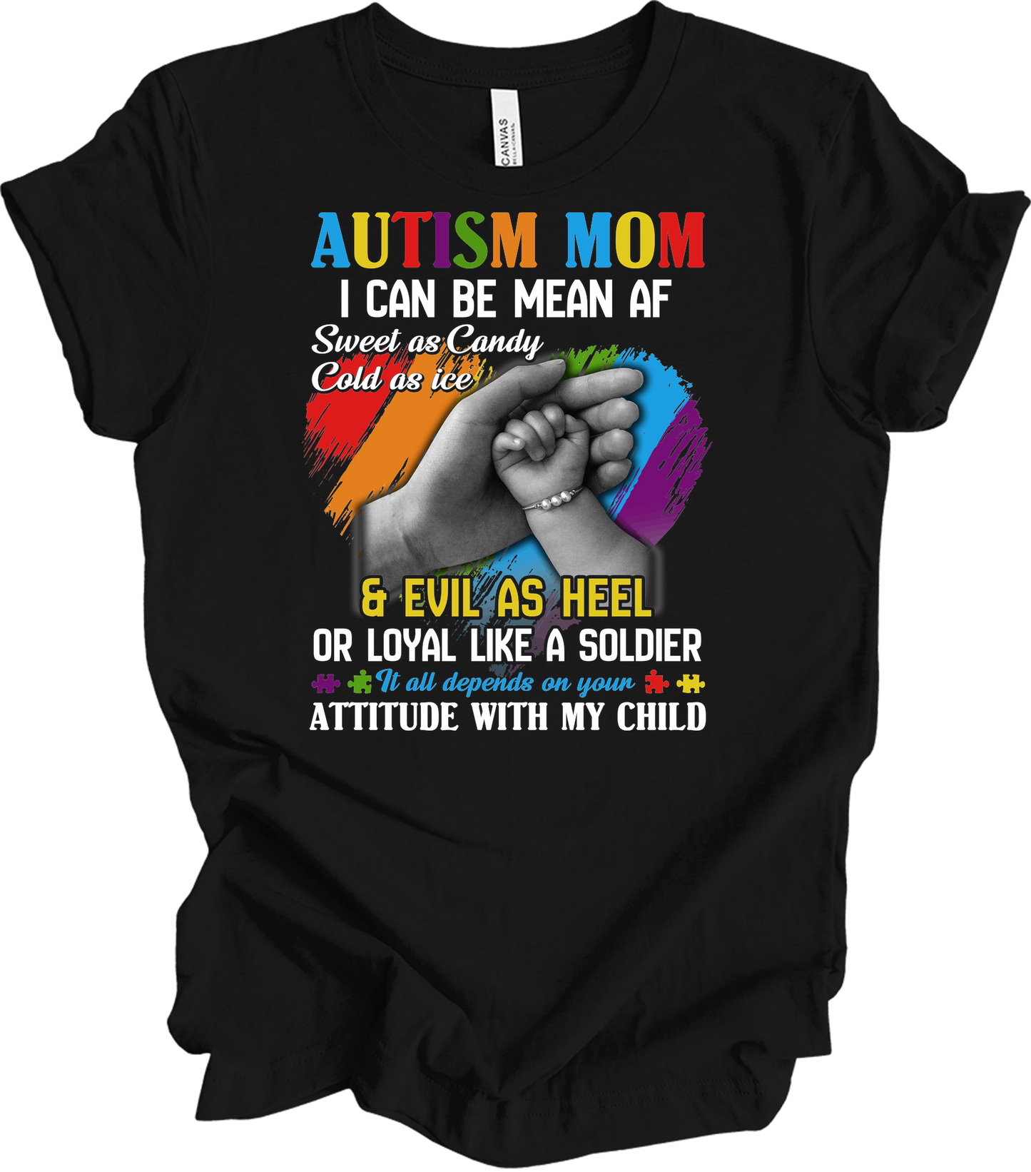 Autism Mom - Autism Awareness Puzzle Heart T-Shirt in Black