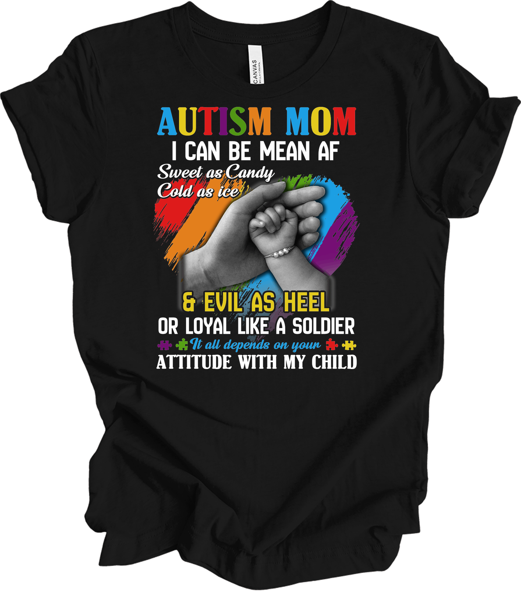 Autism Mom - Autism Awareness Puzzle Heart T-Shirt in Black