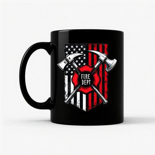 Firefighter Axe Flag Mug in Black