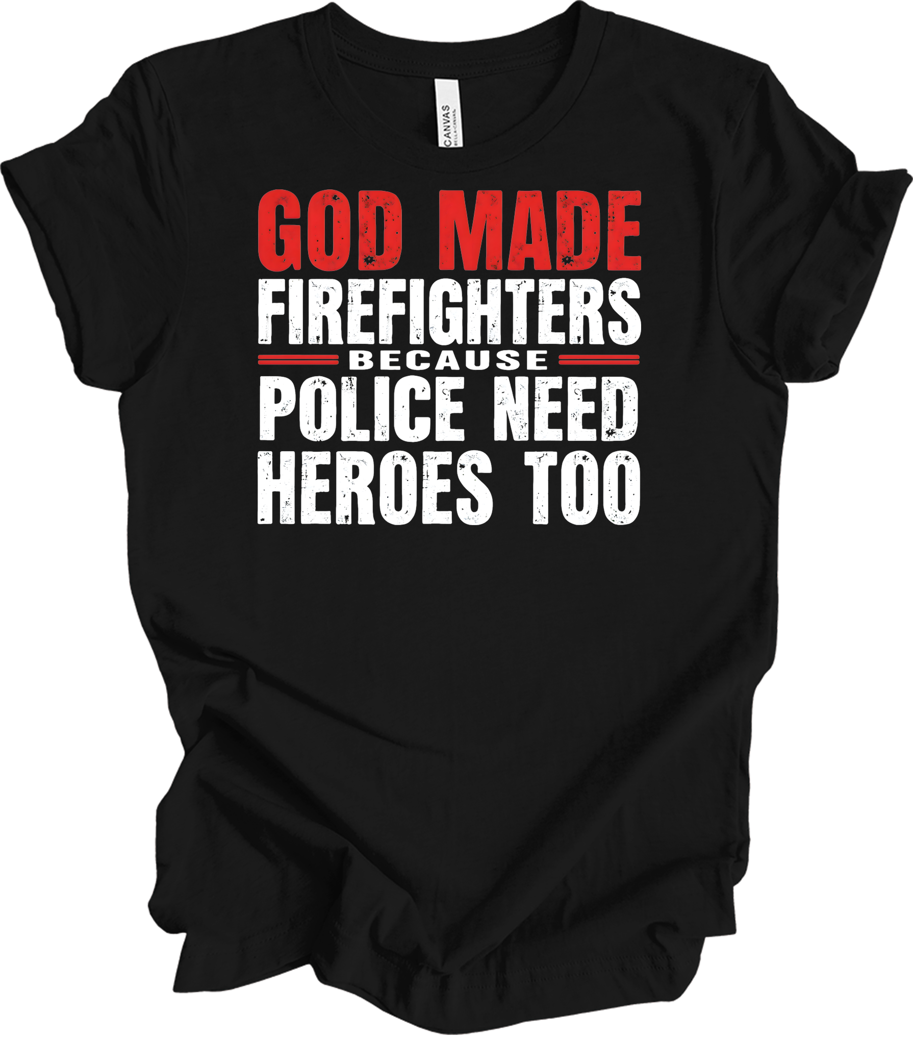Firefighters Police Heroes T-Shirt in Black