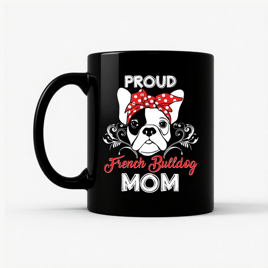 Proud French Bulldog Mom Mug in Black