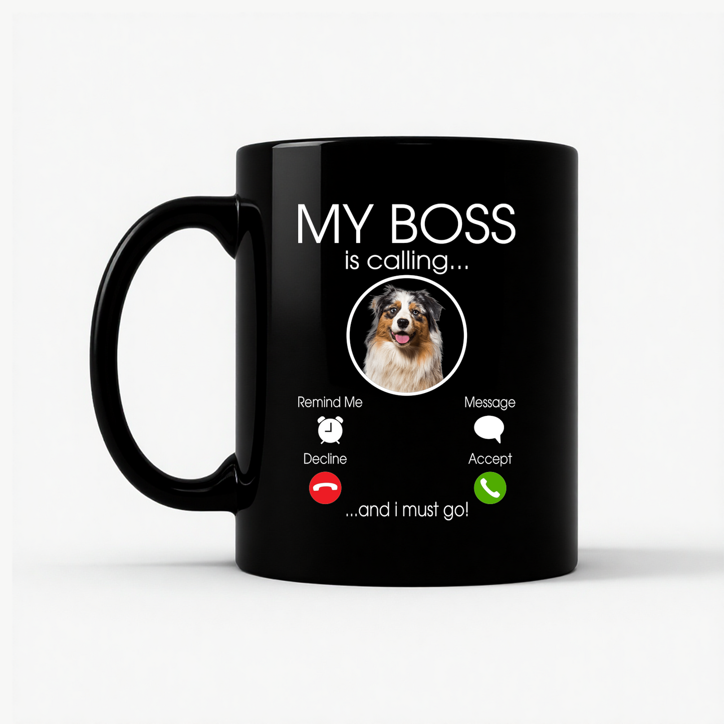 Australian Shepherd 'My Boss' Mug in Black