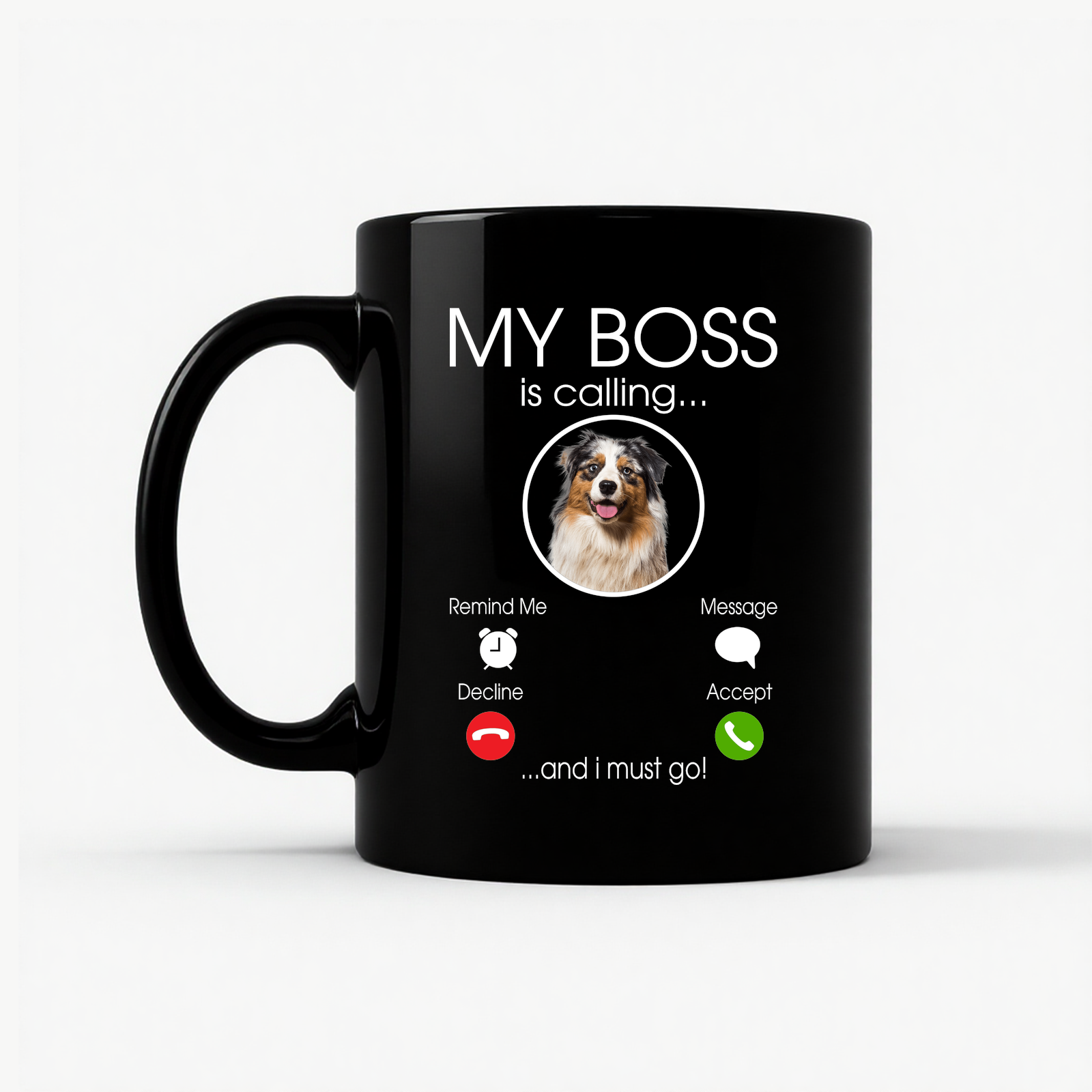 Australian Shepherd 'My Boss' Mug in Black