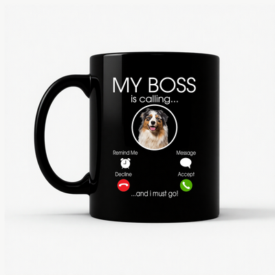 Australian Shepherd 'My Boss' Mug in Black