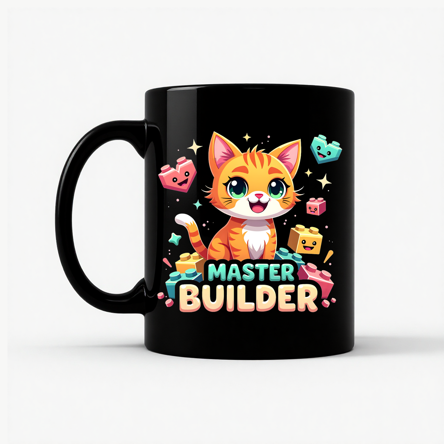 Cute Cat Master Builder Mug in Black