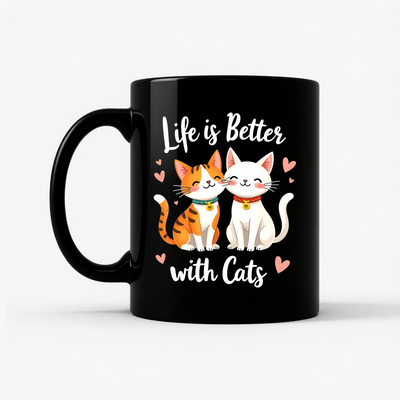Life is Better with Cats Mug in Black