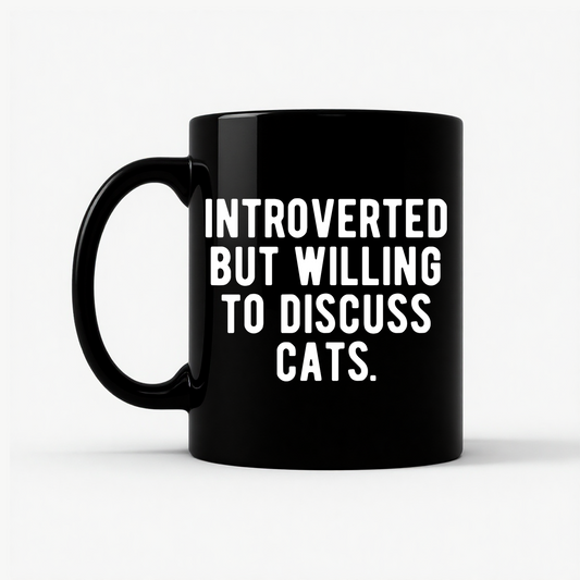 Introverted Discuss Cats Mug in Black