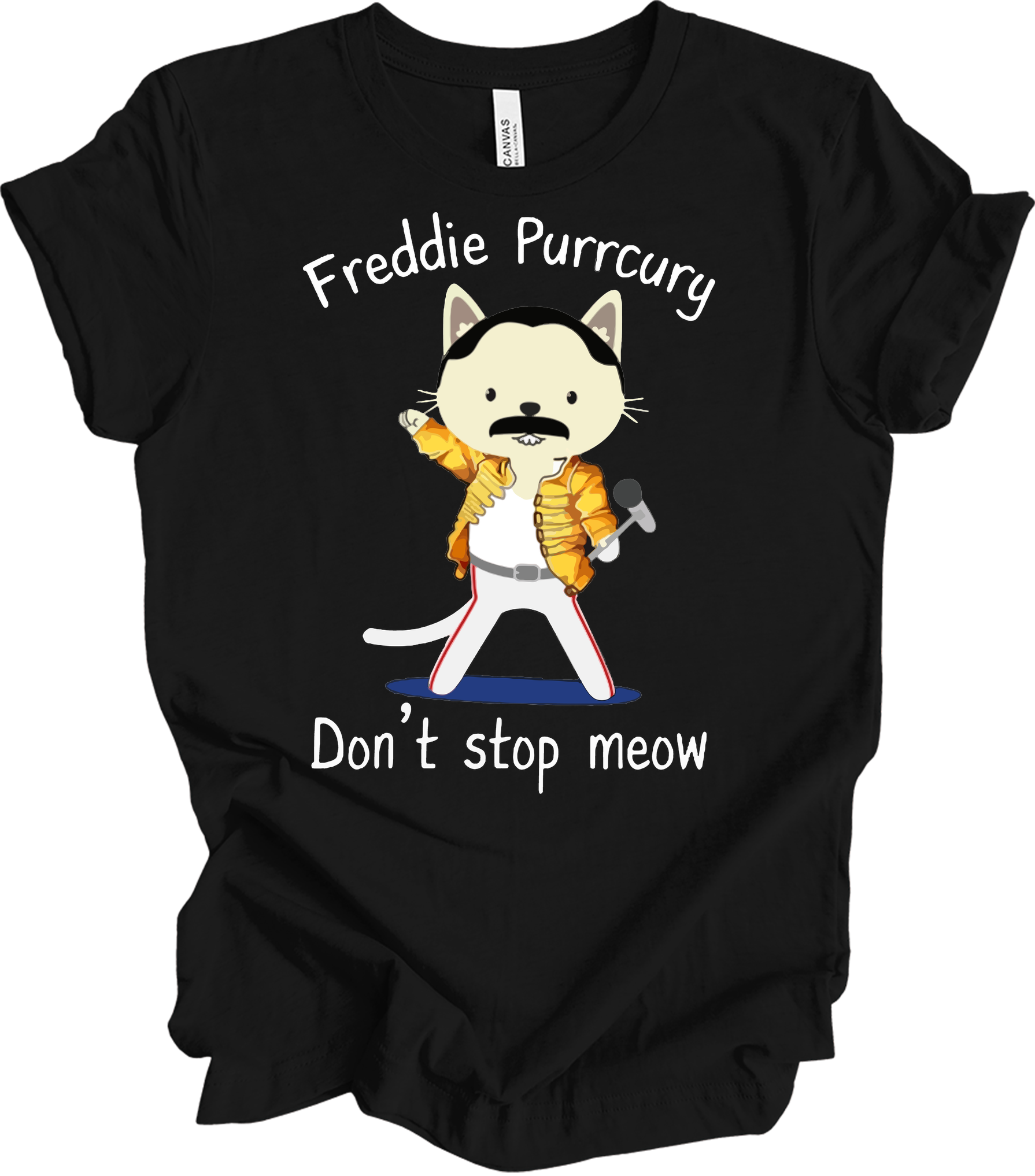 Freddie Purrcury Don't Stop Meow T-Shirt in Black