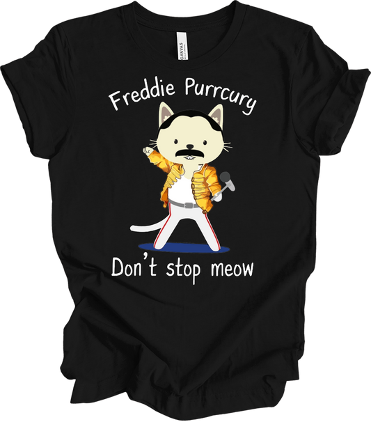 Freddie Purrcury Don't Stop Meow T-Shirt in Black