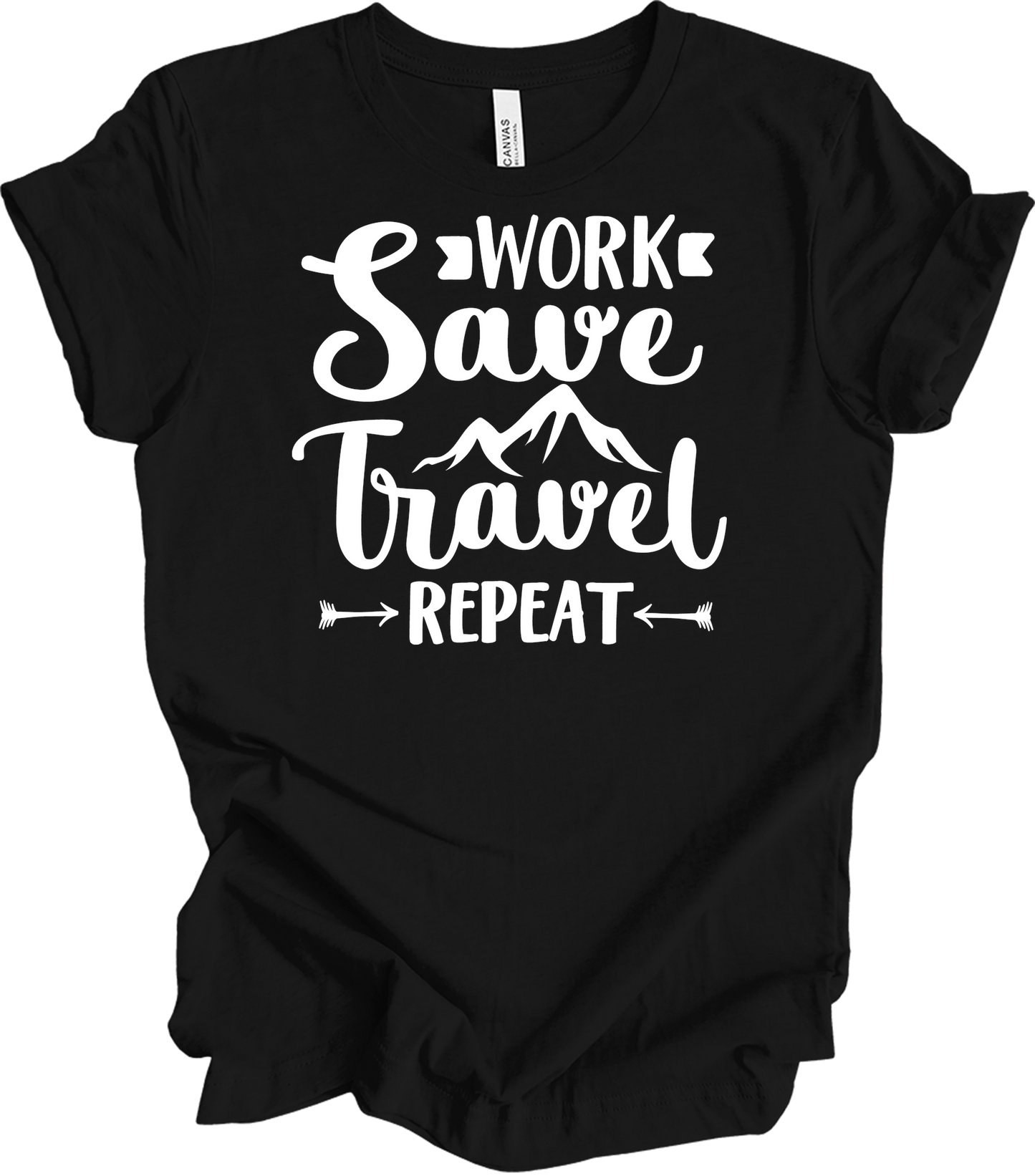 Work Save Travel Repeat - Adventure T-Shirt in Black