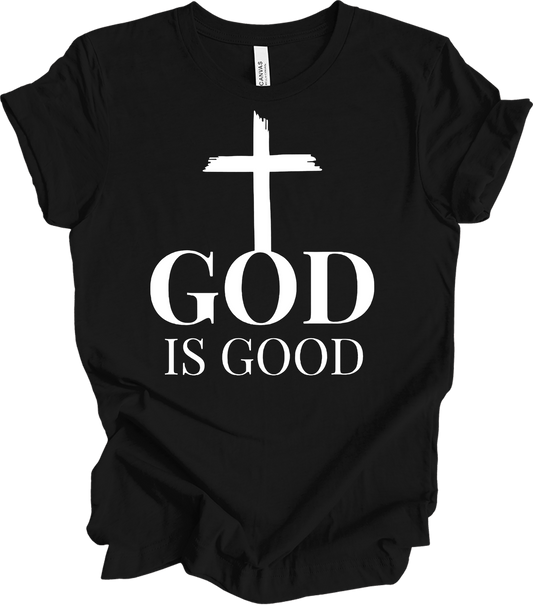 God Is Good Cross - Faith Apparel T-Shirt in Black