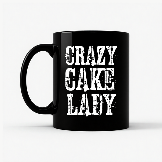 Crazy Cake Lady - Funny Baking Gift Mug in Black