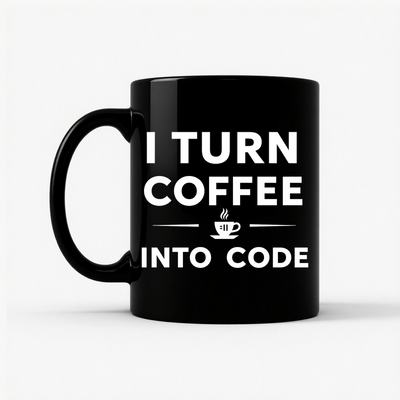 I Turn Coffee Into Code Mug in Black