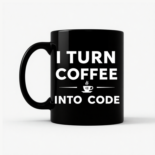 I Turn Coffee Into Code Mug in Black