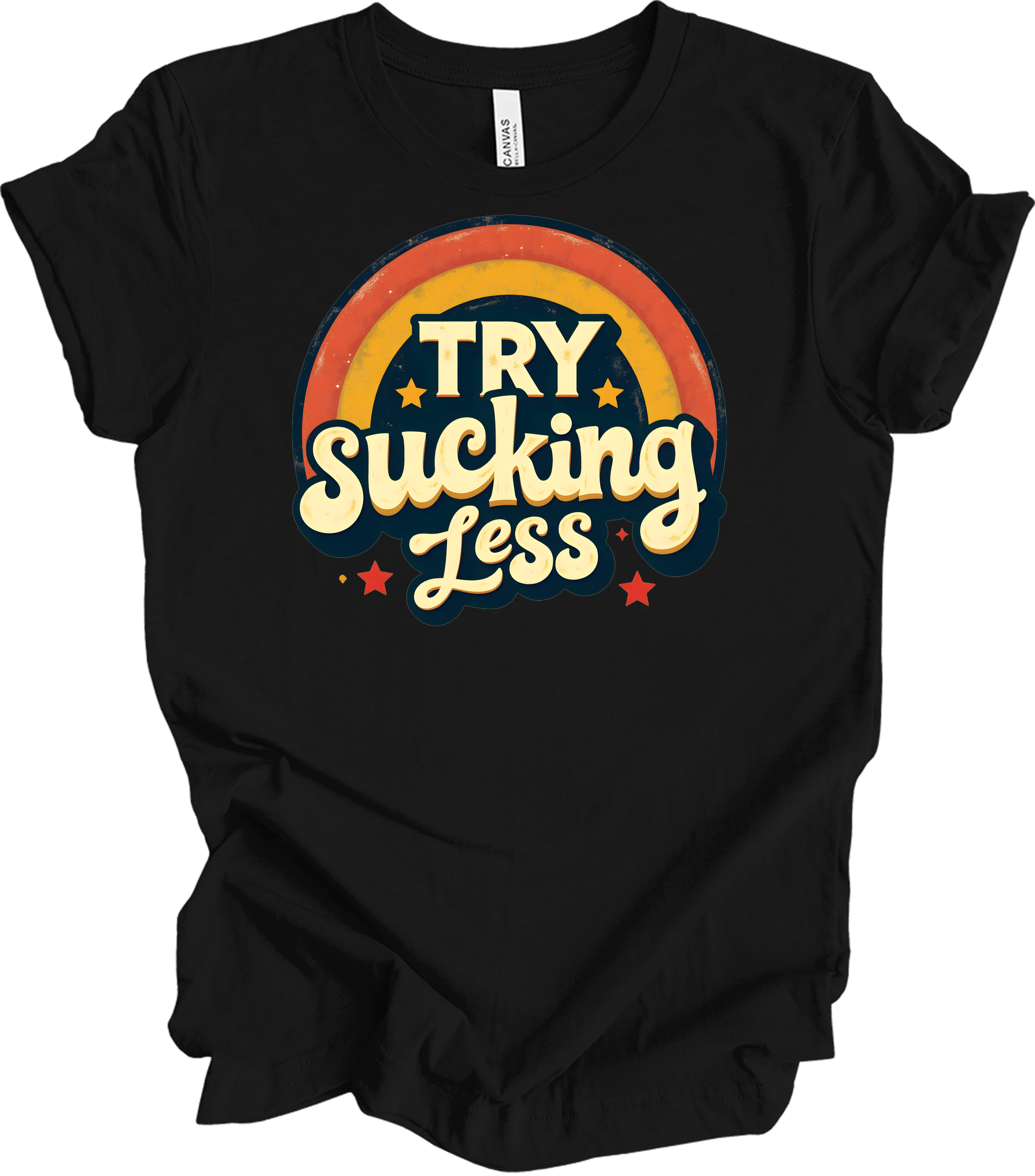 'Try Sucking Less' Funny T-Shirt in Black