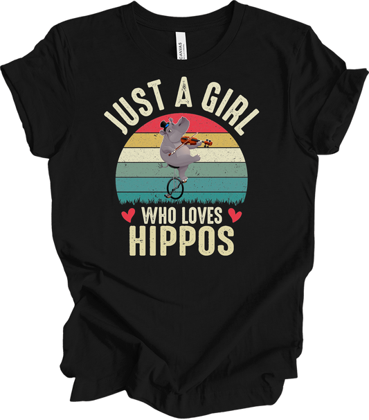 Just A Girl Who Loves Hippos T-Shirt in Black