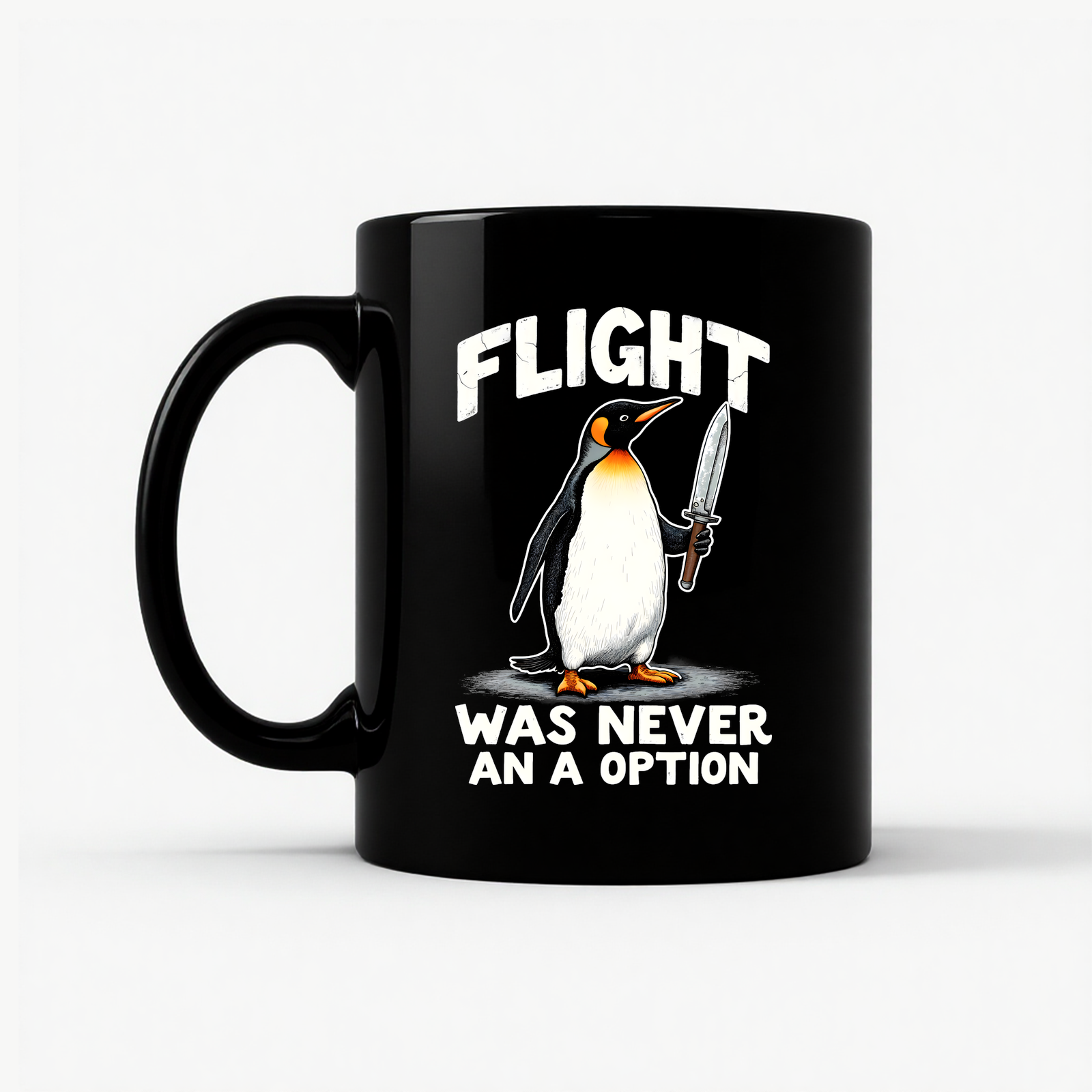 Penguin Humor - Flight Wasn't an Option Mug in Black