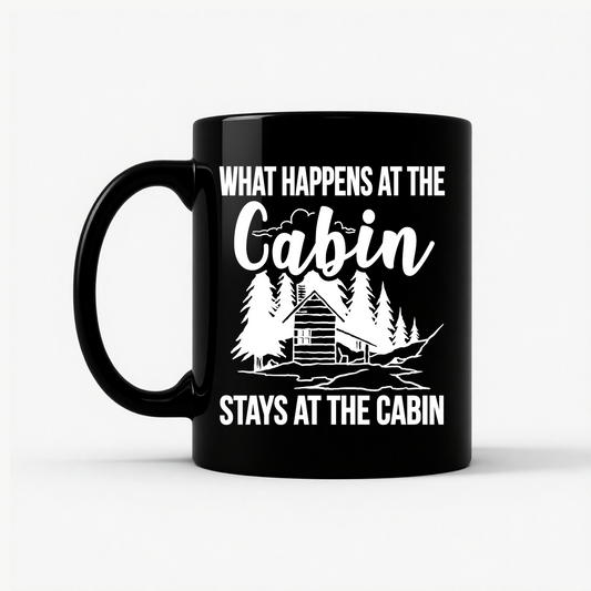 What Happens at the Cabin Mug in Black