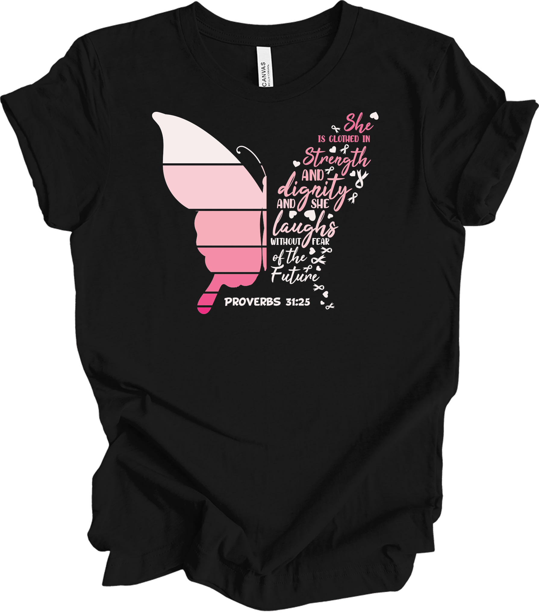 Butterfly Breast Cancer T-Shirt in Black