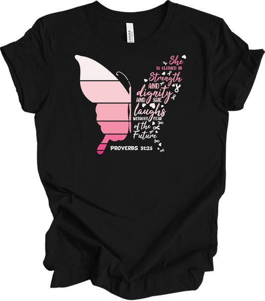 Butterfly Breast Cancer T-Shirt in Black