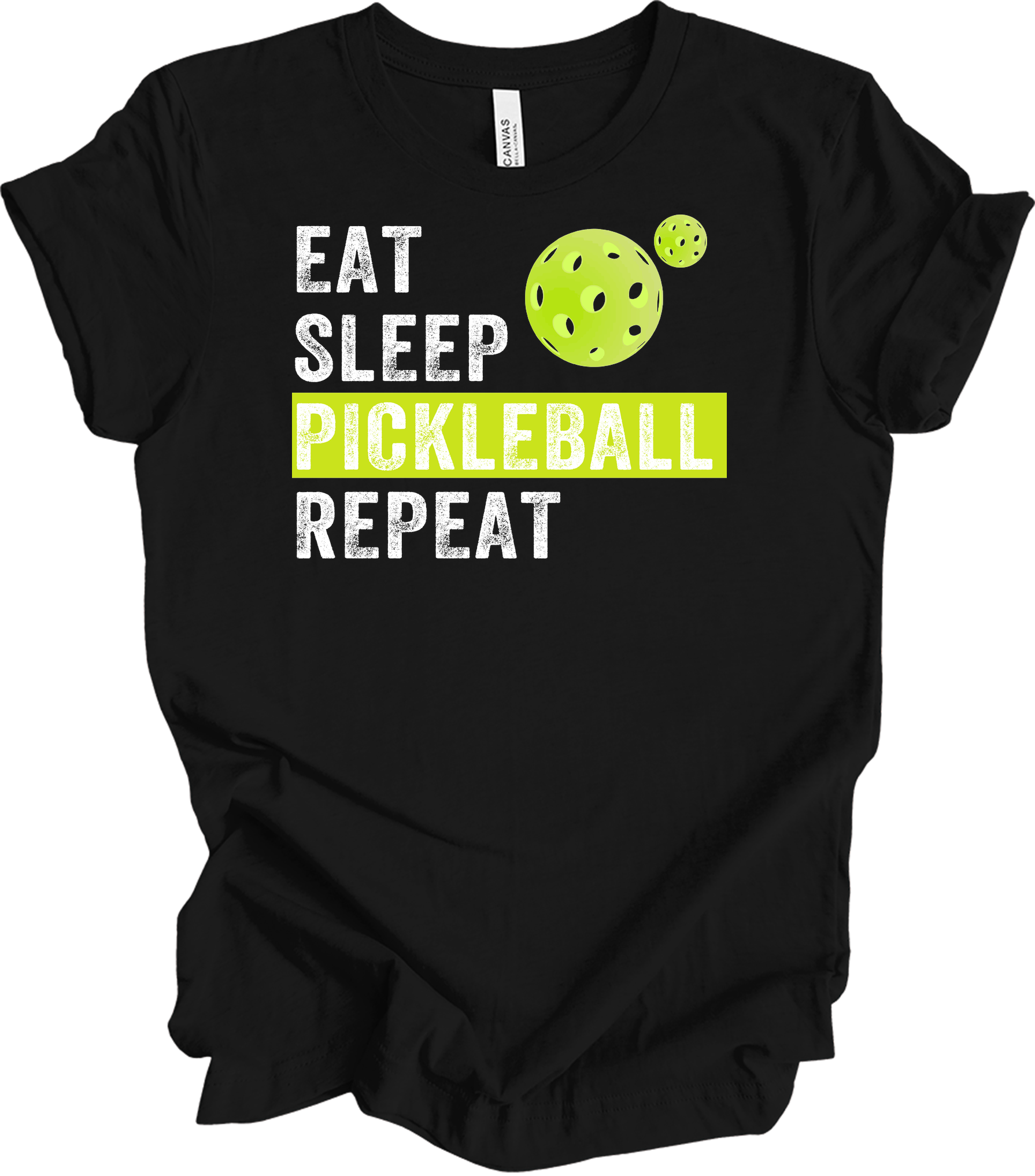 Eat Sleep Pickleball Repeat Funny Pickleball Player T-Shirt in Black