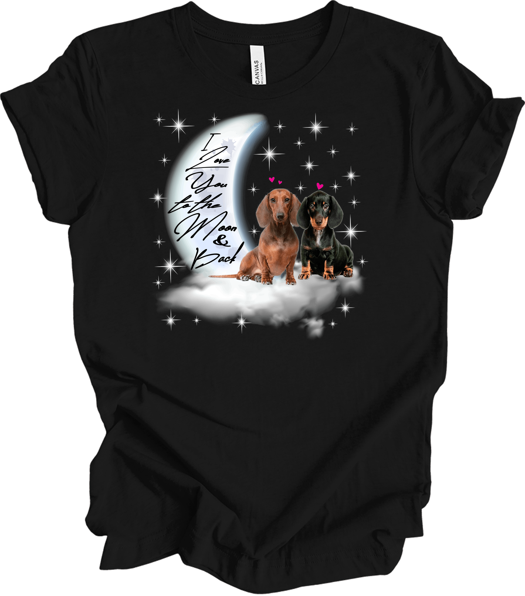 Dachshund Moon Love T-Shirt in Black